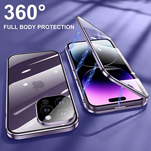 NALACAL Anti Peeping Case for iPhone 14 Pro Max, 360 Degree Front and Back Privacy Tempered Glass Cover, Anti SPY Screen, Anti Peep Magnetic Adsorption Metal Bumper for iPhone 14 Pro Max (Purple)