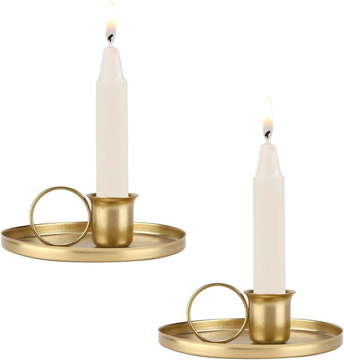 KASTWAVE Metal Taper Candle Holder, 2Pcs Candle Holders for Candlesticks Retro Iron Taper Candle Holders with Handle Emergency Candle Holder(Gold)