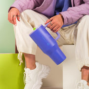 HydroJug Traveler - Modern 40 oz Tumbler with Handle & Simple Flip Straw - Car Cup Holder Friendly, Leak Resistant Water Bottle-Reusable Insulated Stainless Steel & Rubber Base - Gifts for Women & Men