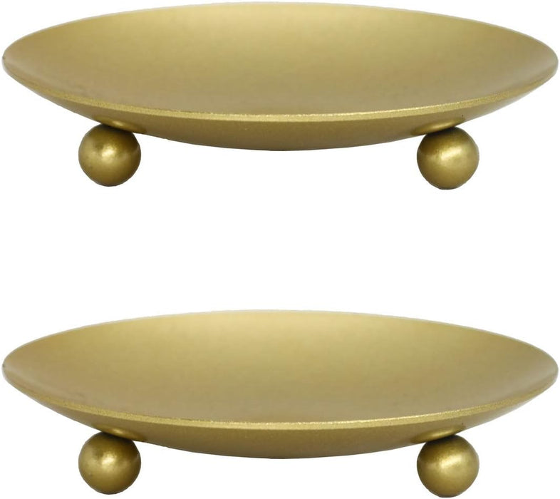 AMERTEER 2 Pcs Diameter 4.3" Candlestick Holders Iron Pillar Candle Holder Gold Candle Holder Hurricane Candle Holder Candle Stands Candle Plate Holder Pedestal Candle Holders for Table (Black)