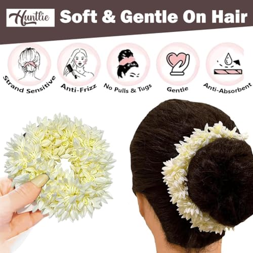 Huntlie 2 Pcs Hair Mogra Scented Rubber band Gajra Hair accessories for Women And Girls, Hair Flower Bun Artificial Gajra Scrunchies