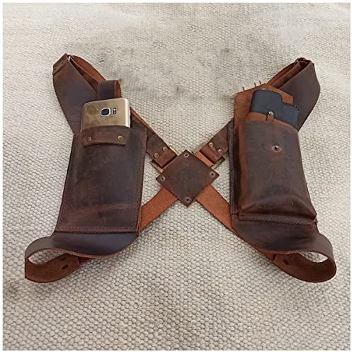 Hidden Underarm Shoulder Bag Medieval Retro Men's Underarm Anti-Theft Wallet PU Leather Adjustable Straps Underarm Double Shoulder Bag Outdoor Cell Phone Holster Bag,Black