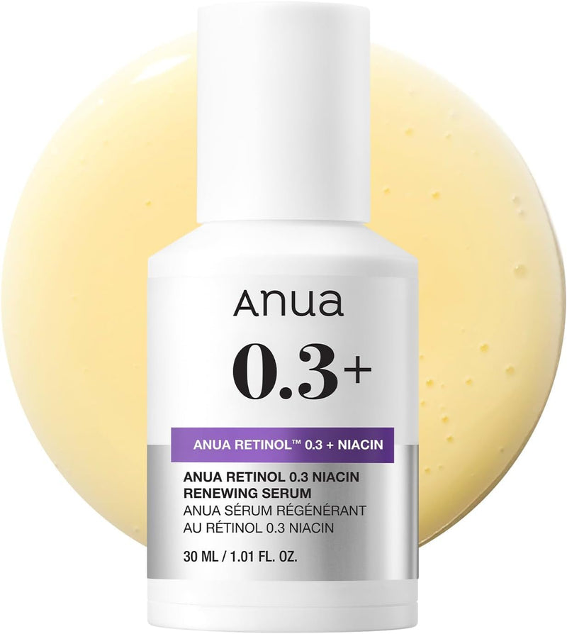 ANUA Retinol 0.3 Niacin Renewing Serum, For Anti-Aging with Hydration, Textured & Glass skin, 5% Niacinamide, Retinol For Face, Gentle for Beginner, Korean Skin Care, 30ml /1.01 fl.oz.