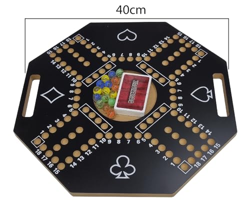 Jakaroo Wooden Board Card Game for 4 Players - 40x40cm Hexagonal-Shaped Premium Game Board for Strategic Fun and Family Entertainment