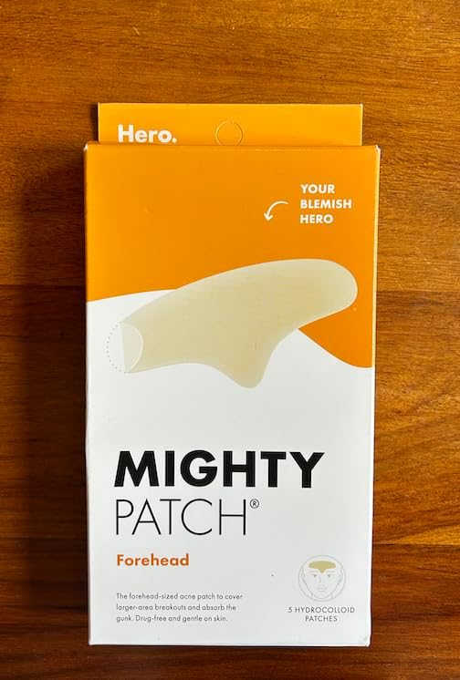 Hero Cosmetics Mighty Patch™ Forehead Patch - Hydrocolloid Acne Pimple Patch, Contoured to Cover Larger Area of Zits and Blemishes - Drug-Free and Suitable for Sensitive Skin (5 Count)