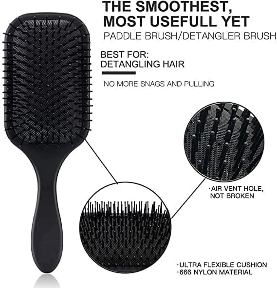Homarket Paddle Hair Brush, Detangling Brush and Hair Comb Set for Men and Women, Great On Wet or Dry Hair (Black-4pcs)