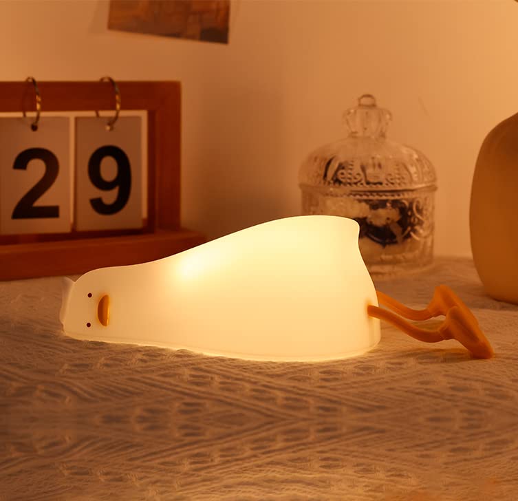 Hinittey Lying Flat Duck Night Light, Cute Light Up Soft Silicone Nursery Duck Lamp with Touch Control & Rechargeable & Timer & Dimmer for Kids, Kawaii Gifts of Birthday Festival for Children Girls