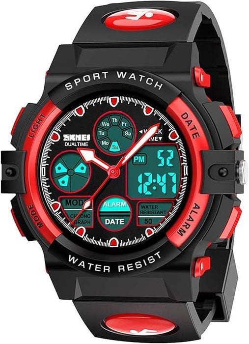 Kids Watch,Unisex Kids Watch for 3-15 Year Old Boys,Digital Sport Outdoor Multifunctional Chronograph LED 50 M Waterproof Alarm Calendar Analog Watch with Luminous for Children,Kids Gift (Red)