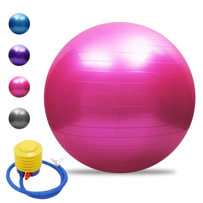 Explopur Exercise Ball Anti Burst(Multiple Sizes) For Fitness - Stability, Balance & Yoga - Workout Guide & Pilates Barre Physical Fitness Exercise Ball-Pink