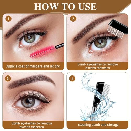 IBBO 2Pcs Eyelash Comb, Professional Black Eyelash Separator Grooming Brushes, Eyelash Separator Comb Tool for Lashes Eyelash, Silver Metal Teeth Eye Makeup Tool for Women