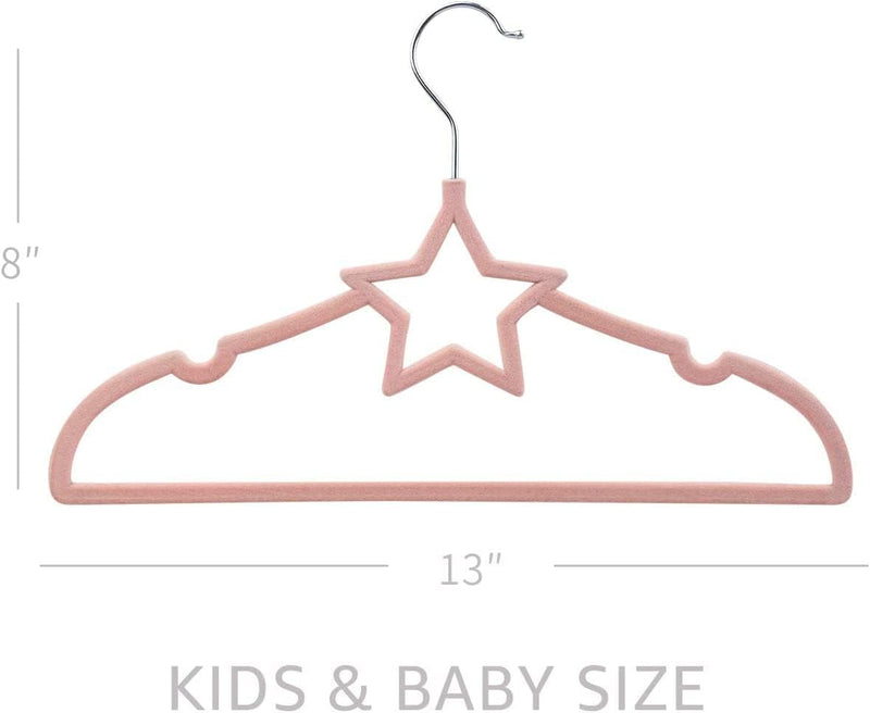 ManGotree Pack of 15 Star-Shape Velvet Baby Clothes Hanger Children’s Coat Hanger Kids Clothes Hanger with Notched Shoulder and Non Slip Design for Newborn to Toddler Clothes (Pink Star-shaped)