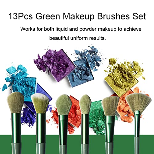 Homedom 13PCS Makeup Brush Set, Professional Premium Synthetic Makeup Brushes, Foundation Powder Concealers Eyeshadows High Light Blushes, Makeup Brush Set with Bag for women beauty (Green)