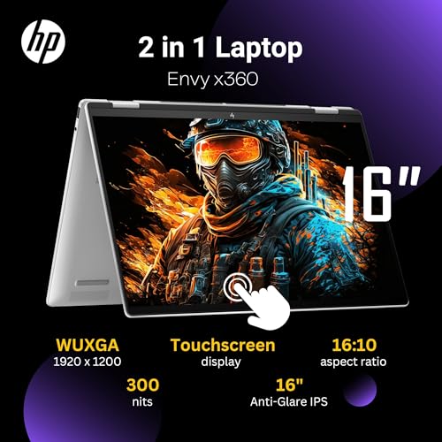 HP Envy x360 2-in-1 Laptop 2024, 16" WUXGA Touchscreen, Core Ultra 7 155U(>i7-1355U, 4.80 GHz), Copilot AI Laptop, 5MP IR camera, Backlit Keyboard,Windows 11 Home, Silver(16GB 6400 MHz DDR5 | 2TB SSD)