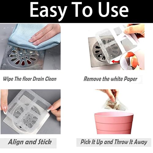100 Pack 4" X 4" Disposable Shower Drain Cover Hair Catcher, Square Shower Drain Mesh Sticker, Bathroom,Bathtub, Kitchen,Laundry, Sink, for Human & Pet (100 PCS)