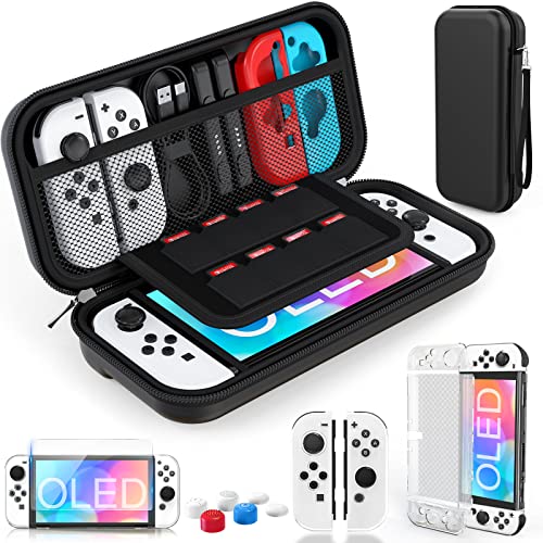 HEYSTOP Case Compatible with Nintendo Switch OLED Model, 9 in 1 Accessories Kit for 2021 Nintendo Switch OLED Model with Dockable Protective Case Cover, HD Switch Screen Protector and Thumb Grip Caps