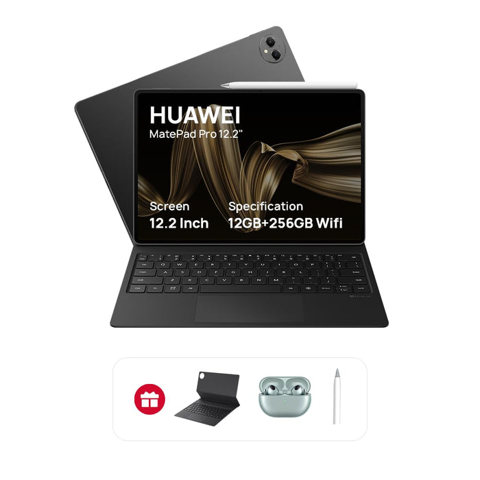 HUAWEI MatePad Pro 12.2" Tablet, OLED 144 Hz FullView Display, Large battery, Super Charge, Wifi, 12GB�, HUAWEI Glide Keyboard, Professional GoPaint APP, M-Pencil, Black Freebuds Pro3