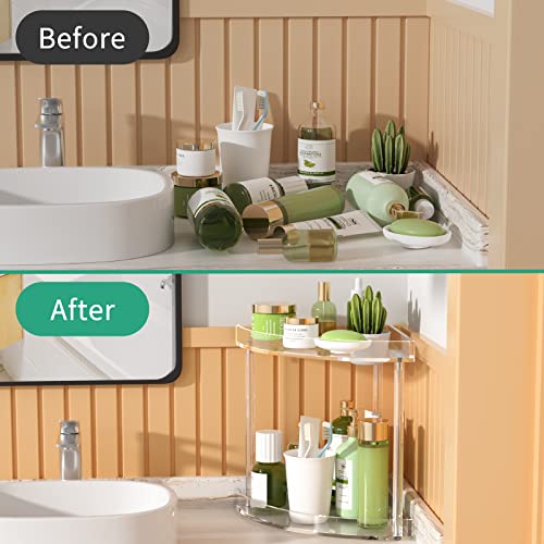 NPPLUS 2 Tier Acrylic Bathroom Counter Organizer, Clear Bathroom Countertop Corner Organizer, 2-Tier Corner Storage Shelf Vanity Trays, Home Storage Holder for Makeup Cosmetics Perfume Organizer