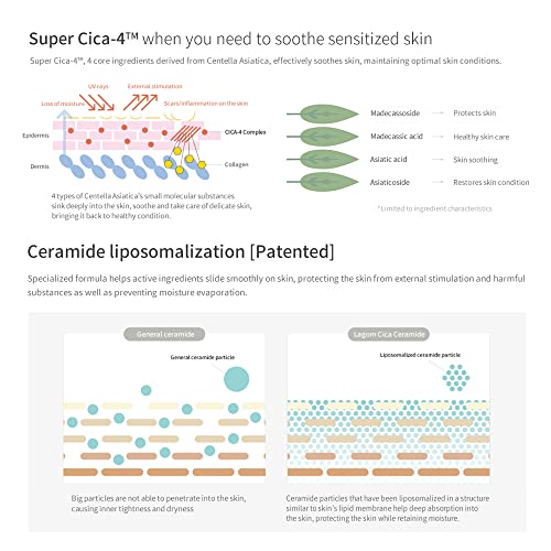LAGOM Cellus Sensitive Cica Cream Natural Soothing Lotion with Centella Ceramide Green Tea Rich Herbal Nutrition Restoration Dry Irritation Calming Balm All Skin Type Face Blemish 2.02 Fl Oz