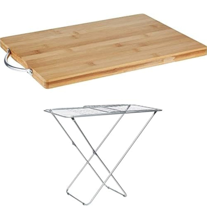 ECVV Bamboo Cutting Chopping Board Kitchen 36x26cm + Winsor Steel Clothes Dryer Silver