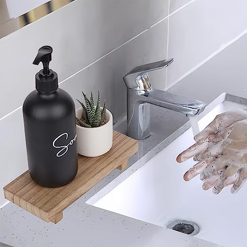 zoocatia Small Wood Tray Pedestal Stand Farmhouse Bathroom Decor Decorative Wooden Riser Kitchen Soap Dish Holder for Vanity, Counter, Sink, Brown