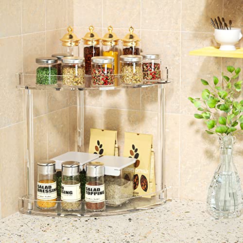 NPPLUS 2 Tier Acrylic Bathroom Counter Organizer, Clear Bathroom Countertop Corner Organizer, 2-Tier Corner Storage Shelf Vanity Trays, Home Storage Holder for Makeup Cosmetics Perfume Organizer