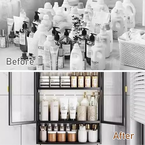 HIKKY Bathroom Storage Cabinet, Wall Mounted Bathroom Organizer Cabinet with Magnetic Door, Large Bathroom Wall Cabinet Medicine Cabinet, Utility Cabinet Organizer for Bathroom, Kitchen(Black)