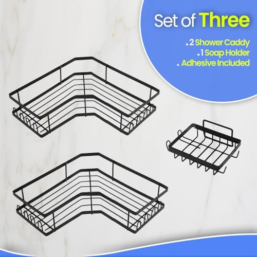 HOMIBIZ Shower Caddy 3 Pack, Adhesive Shower Organizer for Bathroom Storage & Kitchen, No Drilling, Large Capacity, Rustproof Stainless Steel Bathroom Organizer