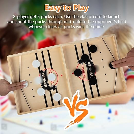 INFLUX Large Sling Puck Game -Foosball Winner Board Game-Rapid Sling Table Battle- High-Speed Wooden Hockey Table Game for Adults, Kids, and Family Fun