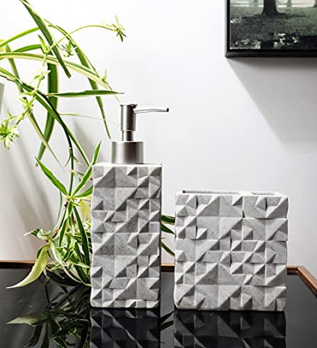 Hymmah Bathroom Accessories Set,Toothbrush Holder,Farmhouse Bathroom Decor,4 Pcs Resin Gift Set Apartment Necessities, Contain Toothbrush Cup,Soap Dispenser,Soap Dish,Tumbler