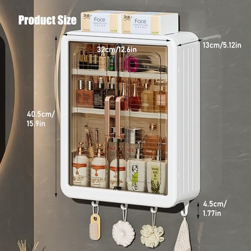 HIKKY Bathroom Storage Cabinet,Wall Mounted Bathroom Cabinet Storage Shelf,Double Door Medicine Cabinet, Space Saving Bathroom Wall Cabinet,Utility Cabinet Organizers Bathroom Storage Cupboards
