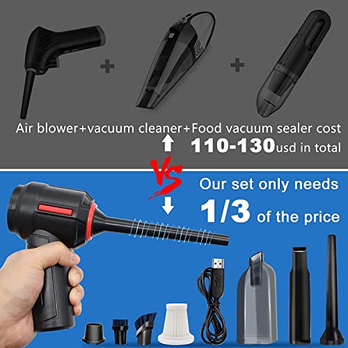 3-in-1 Computer Vacuum, Compressed Air Duster Blower, Portable Handheld Vacuum Cleaner Cordless, Rechargeable car Hoover, Mini Keyboard Cleaner Kit, Electric Spray air can for PC, Laptop, Electronics