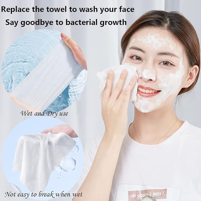 Hsxfl Disposable Face Towel 100 Count for Washing Soft Cotton Dry Wipes Facial Cloths Towelettes for Washing and Drying, Facial Tissue for Cleansing, Skincare and Makeup Remover
