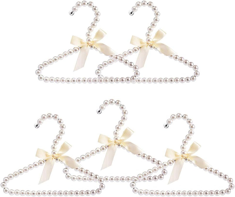 Koicaxy Clothes Hangers,White Bowknot Faux Pearl Bow Clothes Hangers Hook for Children Kids Women Girl Baby 5 Packs