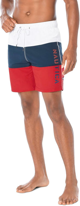 Nautica mens Quick Dry Classic Logo Tri-block Series Swim Trunk Swim Trunks