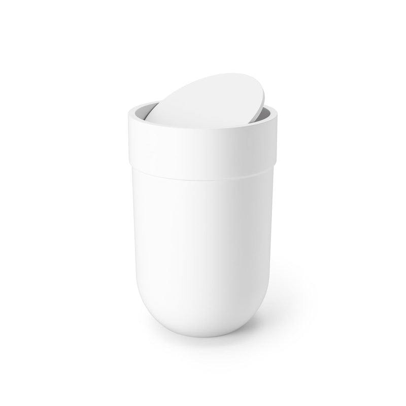 Umbra Touch Waste Can, Small Trash Can with Lid, Swing Lid Basket, Garbage for Washroom/Bathroom, White