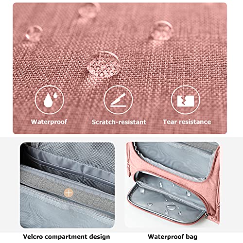 Hanging Toiletry Bag, Upgraded Hanging Travel Organizer Kit Full Sized Water-resistant Makeup Cosmetic Bag Large Capacity Storage Bag for Accessories, Shampoo, Full Sized Container, Toiletries (Pink)