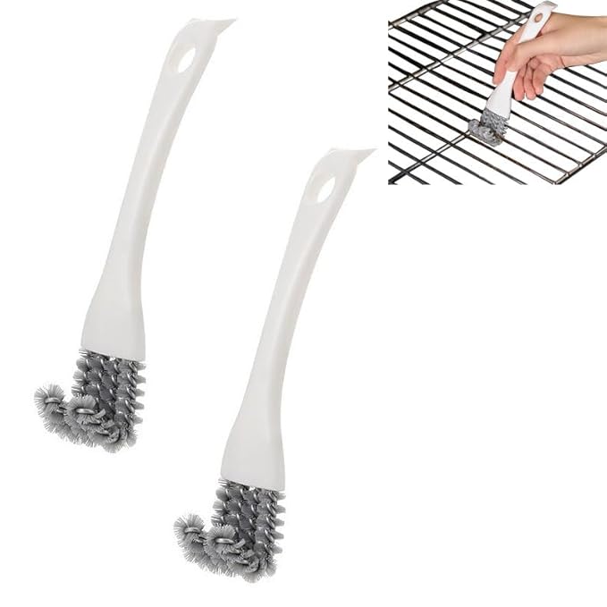 NW 1776 Professional Grill Brush - Sturdy Bristles, Unique Design, Powerful Cleaning Ability, 2-in-1 Brush and Scraper, V-Shaped Hooked Bristles for Mesh Cleaning(2-pcs)