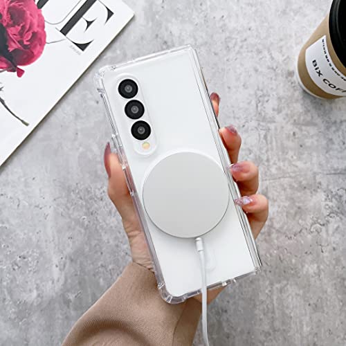Magnetic Clear Case for Samsung Galaxy Z Fold 4 5g, Compatible with Card Wallet and Wireless Charger, Transparent Shockproof and Drop-Proof Hard PC Phone Cover