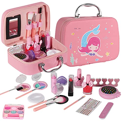 Kids Makeup Kit for Girl Real Washable Kit for Little Girls Unicorn Mermaid Girls Makeup Set with Cute Princess Cosmetic Purse Pretend Play Toy Toys for Little Girl (Mermaid Box)