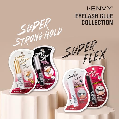 i-Envy by KISS Super Strong Hold Eyelash Adhesive, Waterproof Long-Lasting Strip Lash Glue, Natural-Looking Allergy & Latex Free with Brush Applicator (Clear)