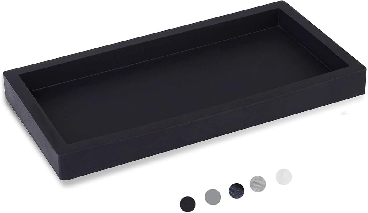 Small Silicone Bathroom Vanity Tray Rectangle Soap and Sponge Holder Kitchen Sink Organizer for Scrubber, Lotion Bottles, Perfume, Jewelry, Candle, Key Trinket Ring, Black – image 1