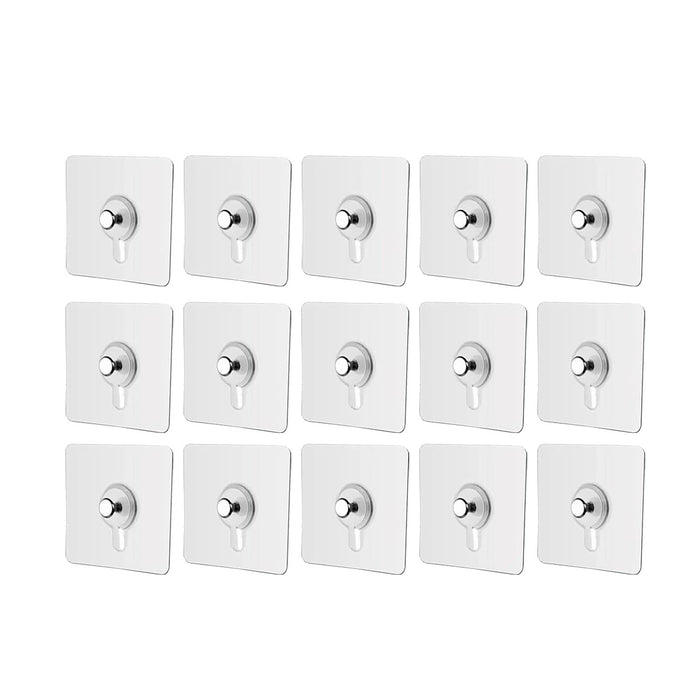 SKY-TOUCH Adhesive Wall Hooks : 18Pcs Transparent Heavy Duty Self-Sticking Hangers Without Nails, Waterproof & Rustproof for Kitchen Bathroom Home Office - Reusable No Damage Hooks (6x6cm, 4kg Load)
