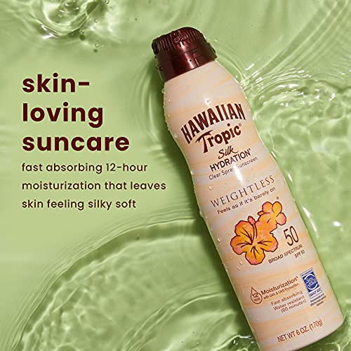 Hawaiian Tropic Silk Hydration Weightless Continous Spray Sunscreen SPF 50 170g, White