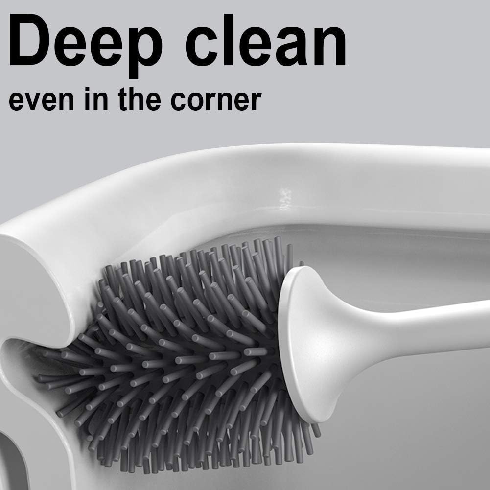 WERISE No Scratch Silicone Toilet Brush and Holder Set, Soft Toilet Cleaner Brush Grey – image 2