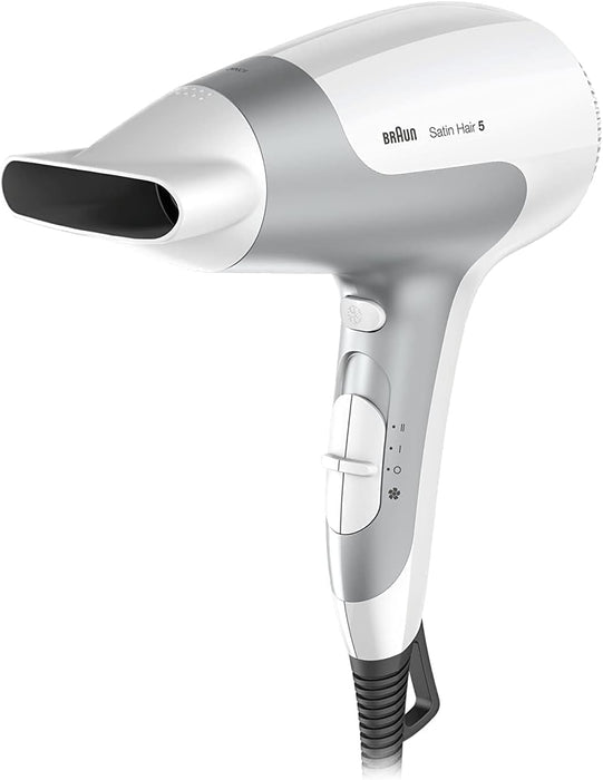 Braun Hair dryer HD2.2 Light Weight, Fast Performance and Shine, 2200 Watts, 3 Heat Mode plus cool shot, with 2 Attachments Drying Nozzle, Curl Diffuser, BRHD225SDE - Ion Black.