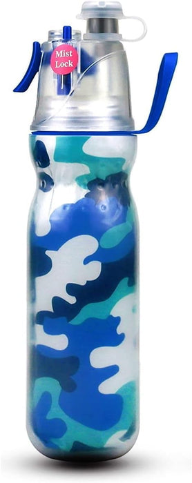 TERRIFI Insulated Sports Water Bottle - 20 OZ, Leak Proof, Spray Mist, Sip Kids Cool Misting Water Bottles for Gym, Cycling, Running, Climbing - Camo Blue