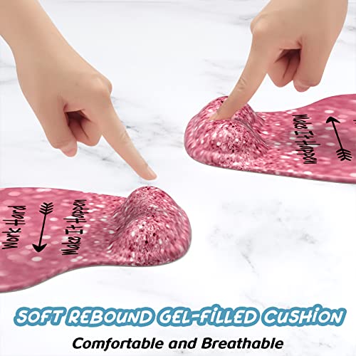 Hsurbtra Ergonomic Mouse Pad with Wrist Rest Support, Gel Mouse Pads with Non-Slip PU Base, Pain Relief Memory Foam Computer Mat, Cute Office Supplies Desk Decro Accessories, Work Hard