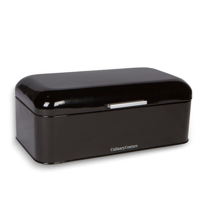 Culinary Couture Large Black Bread Box - Powder Coated Stainless Steel - Extra Large Container for Loaves, Bagels, Chips & More: 16.5" x 8.9" x 6.5"