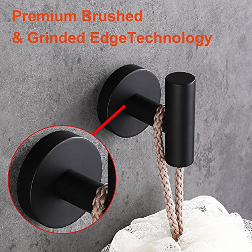 Nolimas Matte Black Towel Coat Hooks SUS304 Stainless Steel Bathroom Clothes Garage Hotel Cabinet Closet Sponges Robe Hook Wall Mounted Round Kitchen Heavy Duty Bath Door Hanger 2 Pack