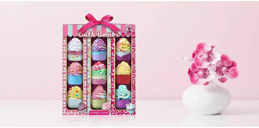 Winter in Venice Pamper Beautiful, Cupcake Bath Bombs, 9 Piece Set, 9 x 150g